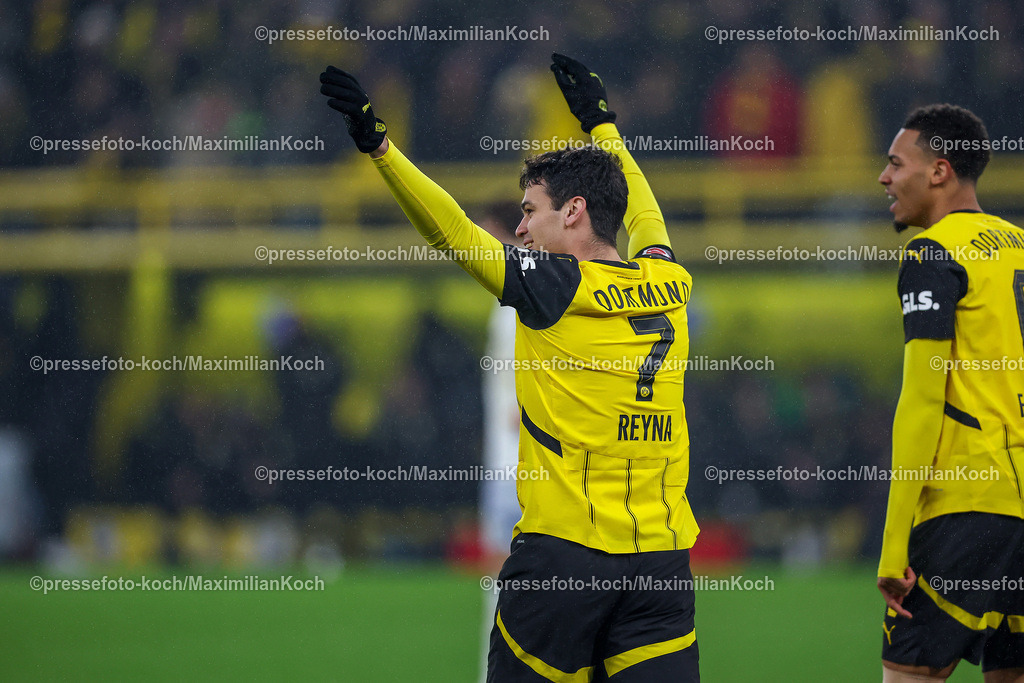 BVB15122402224 | 15.12.2024, Fußball, Borussia Dortmund - TSG 1899 Hoffenheim, 1. Fußball Bundesliga, 14. Spieltag, Signal Iduna Park, Saison 2024 2025: Torjubel Giovanni Reyna (BVB #7) jubel JubelndDFB regulations prohibit any use of photographs as image sequences and or quasi-video.