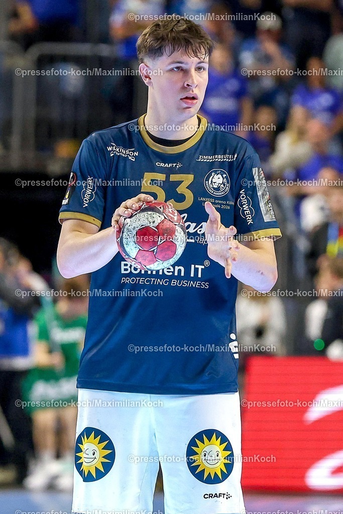 xSSCx18042602058 | 18.04.2026, xsscx, Handball, DHB-Pokal Lidl Final4, Halbfinale, Bergischer HC - SC Magdeburg, Saison 2025 / 2026 Herren, Lanxess Arena, Köln: Sören Steinhaus (Bergischer HC #53) Photo: xSandraxScherningxPressefotoKochx