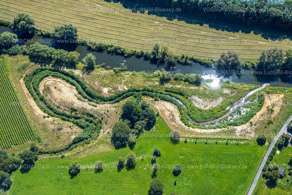 Schermbeck240801882 | Luftbild, Schermbecker Mühlenbach Flussmäander Zufluss in den Fluss Lippe,Lippe Idylle, Kanufahrer,  Bricht, Schermbeck, Ruhrgebiet, Nordrhein-Westfalen, Deutschland