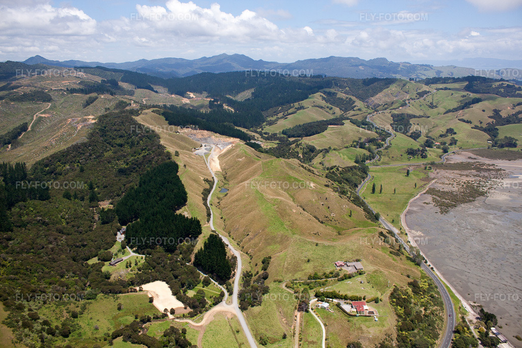 Aerial view: View of the town in the district Preece Point in Coromandel in the state Waikato, New Zealand.Photo: IMG_55585.jpg taken on 01/12/2013 by Werner Riehm/FLY-FOTO.comResolution of the original: 4752 x 3168 px