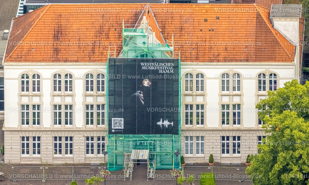 Hamm220602419 | Luftbild, Kurhaus Bad Hamm, Fassadenrenovierung, Leinwand für Westfälisches Musikfestival Hamm, Uentrop, Hamm, Ruhrgebiet, Nordrhein-Westfalen, Deutschland