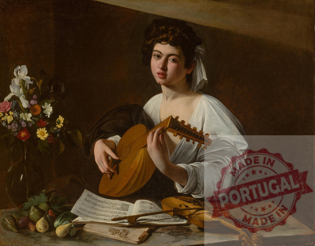 Art by Carravagio Caravaggio's The Lute Player playing music | Young musician playing lute with still life on a table, a Baroque era painting - Realized with Pictrs.com
