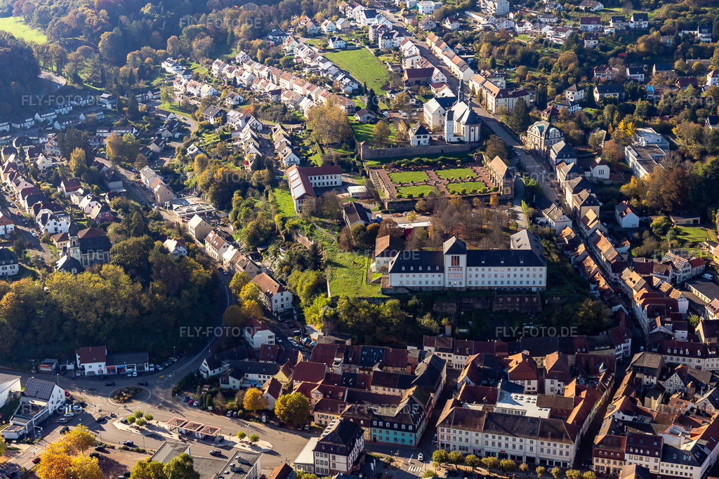 Luftbild: St. Anna und St. Philipp (Schlosskirche), Orangerie und Barockschloß über der Stadt in Blieskastel im Bundesland Saarland in Deutschland. Foto: IMG_143995.jpg vom 27.10.2024 durch Werner Riehm/FLY-FOTO.de