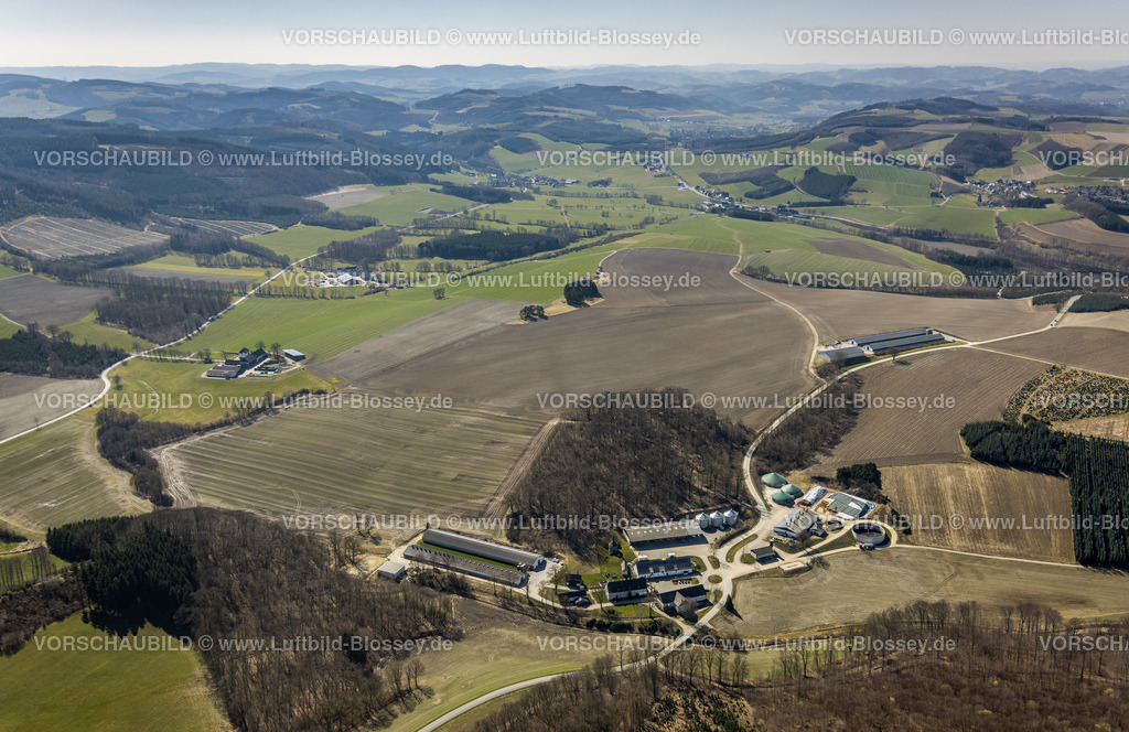 Meschede220302864 | Luftbild, Horbach Hof, Wiesen und Felder mit Blick ins Sauerland, Remblinghausen, Meschede, Sauerland, Nordrhein-Westfalen, Deutschland