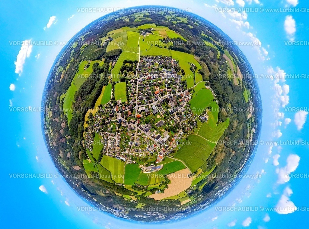 Ennepetal230890028 Rueggeberg | Luftbild, Ortsansicht Ortsteil Rüggeberg, Erdkugel, Fisheye Aufnahme, Fischaugen Aufnahme, 360 Grad Aufnahme, Rüggeberg, Ennepetal, Ruhrgebiet, Nordrhein-Westfalen, Deutschland
