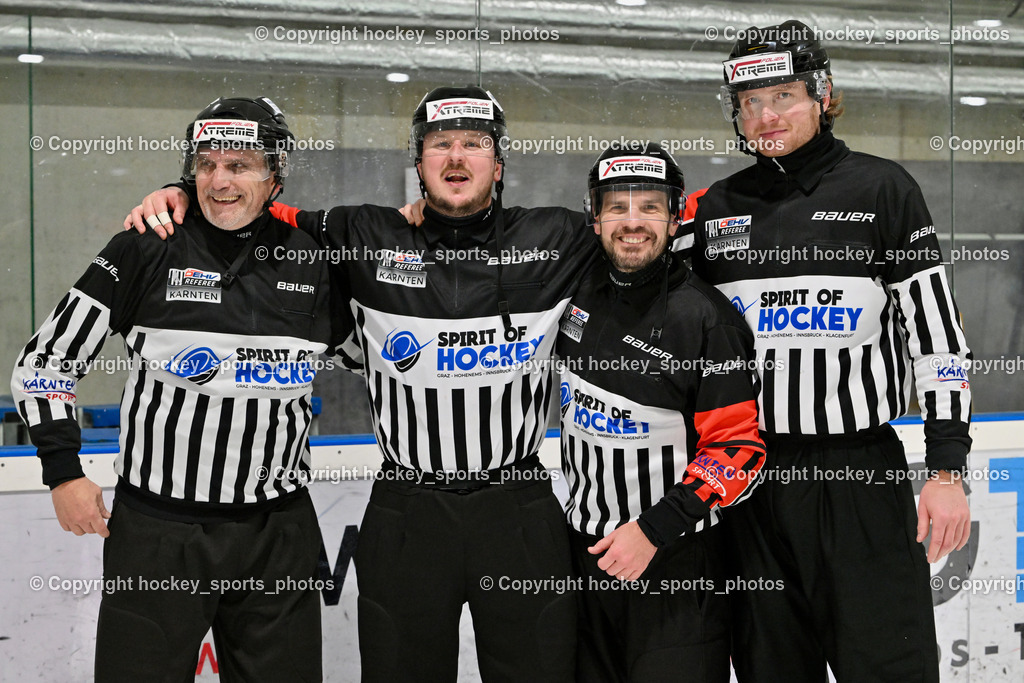 Lendhafen Seelöwen vs. Spartans Althofen | Franzel Reinhard Referee, Wucherer Gerald Referee, Widmann Florian Referee, Pirsch Christoph Referee, Lendhafen Seelöwen vs. Spartans Althofen, Lendhafen Seelöwen vs. Spartans Althofen am 14.02.2025 in Ferlach (HTC Eishalle Ferlach), Austria, (Photo by Bernd Stefan)