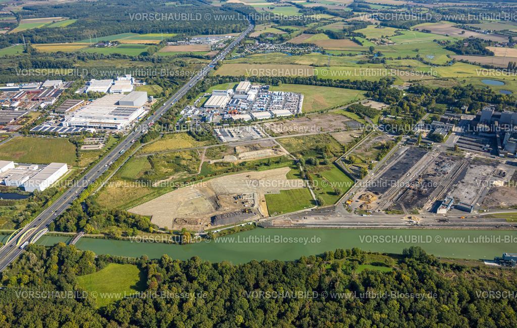 Hamm250900870 | Luftbild, Gewerbegebiet Siegenbeckstraße, Baustelle Geithe, angedachte Autobahn A2 Anschlussstelle Siegenbeckstraße, Uentrop, Hamm, Ruhrgebiet, Nordrhein-Westfalen, Deutschland