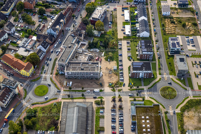 Dorsten230906179 | Luftbild, Baustelle und Neubau Geschäftshaus Haus Leopold an der Halterner Straße, zwei Kreisverkehre, Hervest, Dorsten, Ruhrgebiet, Nordrhein-Westfalen, Deutschland