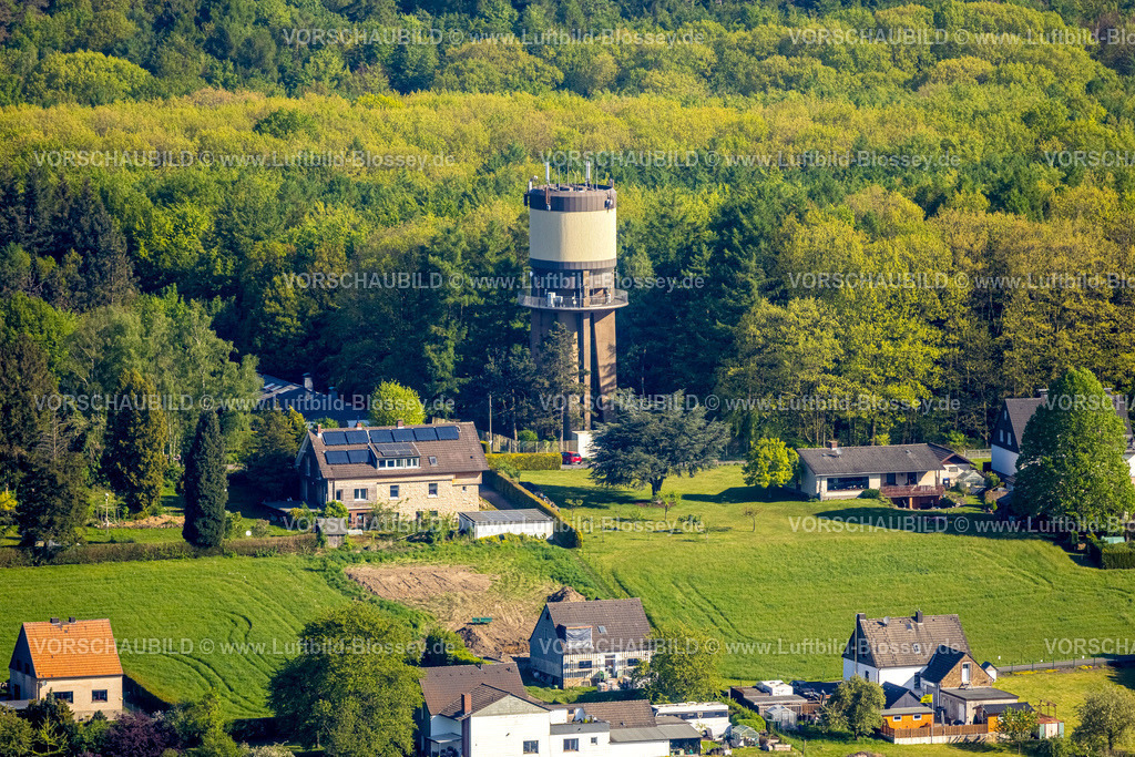 Herdecke240503116 | Luftbild, Wasserturm Kermelberg im Buchenholz Wald und Wohnhäuser, Rüdinghausen, Witten, Ruhrgebiet, Nordrhein-Westfalen, Deutschland