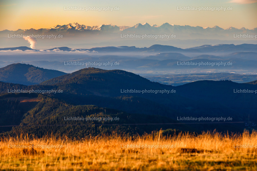 Sonnenaufgang auf dem Belchen | Der Belchen ist mit 1414,2 m ü. NHN[2] nach Feldberg, Seebuck und dem Herzogenhorn die vierthöchste Erhebung des Schwarzwaldes. (Wird der Baldenweger Buck mitgezählt, ist der Belchen nur die fünfthöchste Erhebung im Schwarzwald, gelten hingegen nur Erhebungen ab 100 m Schartenhöhe als eigenständige Berge, ist der Belchen der dritthöchste nach Feldberg und Herzogenhorn.) Auf der Kuppe des Belchen treffen sich die Gebietsgrenzen der Gemeinden Münstertal, Schönenberg und Kleines Wiesental.

Der Berg weist ein markantes, von der Oberrheinebene her nahezu symmetrisches Profil mit einer baumfreien Bergkuppe auf. Den Namen Belchen (keltisch: der Strahlende) tragen auch weitere Erhöhungen der benachbarten Mittelgebirge, darunter zwei besonders bei Schneebedeckung auffällige Berge in Sichtweite; sie bilden zusammen mit dem Schwarzwälder Belchen das sogenannte Belchendreieck: im Westen auf der französischen Seite der Oberrheinebene in den Vogesen (F) der Elsässer Belchen oder Ballon d'Alsace; im Süden auf der Südseite des Hochrheins der Schweizer Belchen, die Belchenflue. In Sichtweite liegen außerdem im Elsass in den Vogesen der Große und der Kleine Belchen, Grand bzw. Petit Ballon, die zusammen mit den oben genannten Belchen zum sogenannten Belchen-System gehören.

Das Panorama vom Gipfel umfasst große Teile des Schwarzwaldes bis zur Hornisgrinde, die Vogesen, den Jura und bei entsprechendem Wetter die Alpen von der Zugspitze bis zum Mont Blanc. Daneben erlaubt der Belchen weite Tiefblicke in die Oberrheinebene bis ins Elsass. - Realisiert mit Pictrs.com