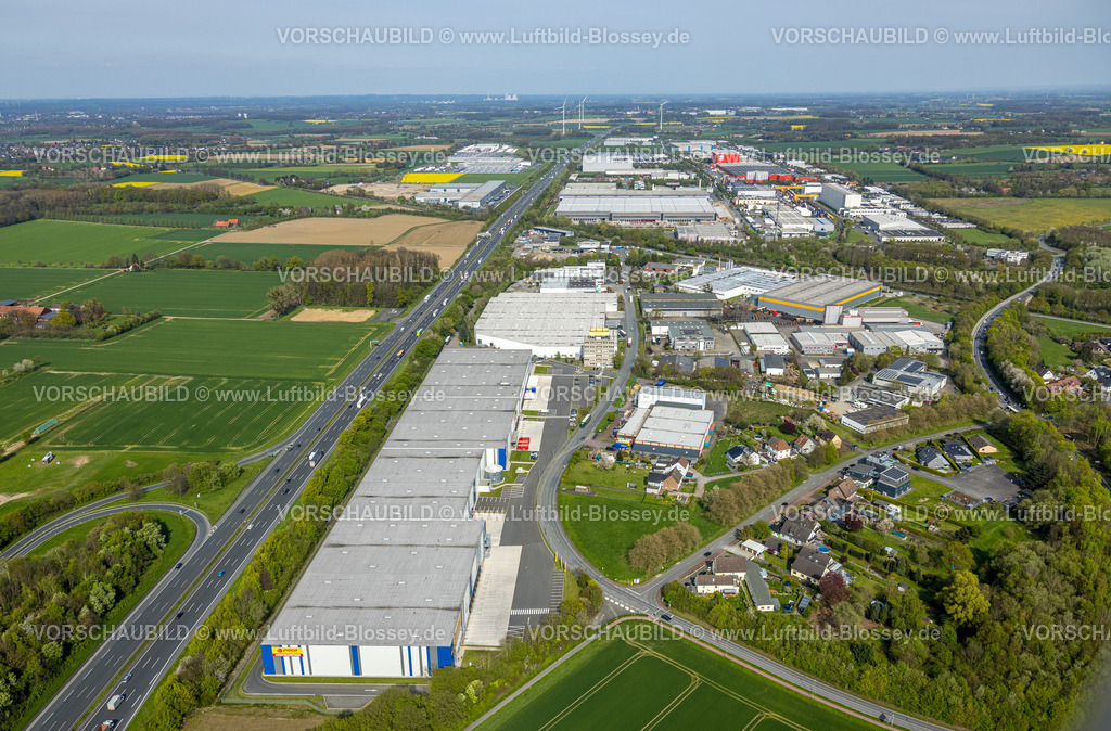 Boenen230404926 | Luftbild, Gewerbegebiet InlogParc, Edisonstraße, an der Autobahn A2, Westerbönen, Bönen, Ruhrgebiet, Nordrhein-Westfalen, Deutschland