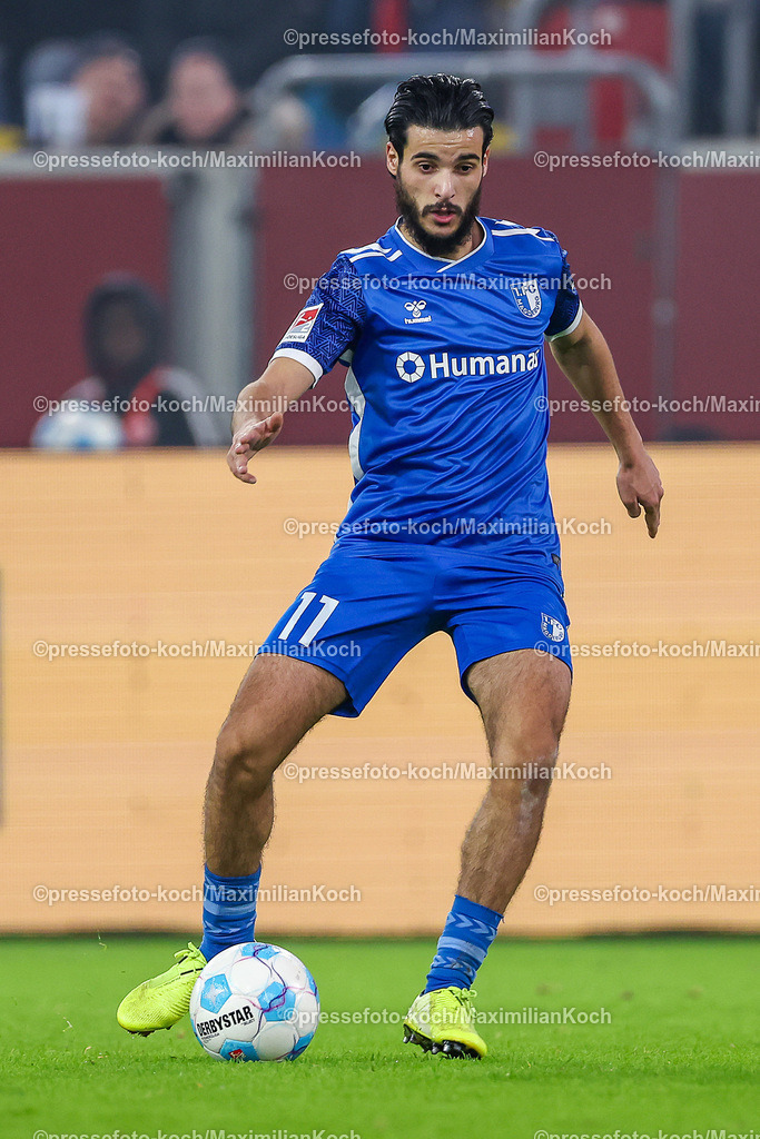 Due20122401066 | 20.12.2024, Fußball, Fortuna Düsseldorf - 1. FC Magdeburg, 2. Bundesliga, Merkur Spiel-Arena, Saison 2024 2025: Mohammed El Hankouri (1.FC Magdeburg #11)DFB regulations prohibit any use of photographs as image sequences and or quasi-video.