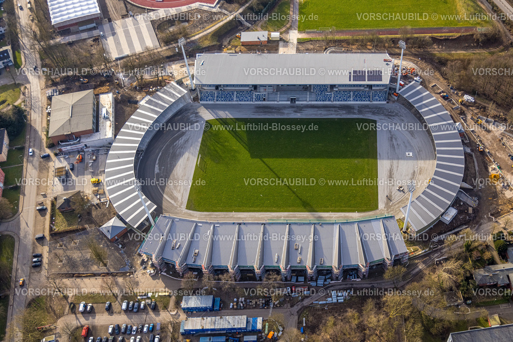Bochum250203022WattenscheidLoheideStadion | Luftbild, Sportplatz Fußballstadion und Leichtathletikstadion der Sportfreunde Rot-Weiß Leithe 1919 e.V., Leithe, Bochum, Ruhrgebiet, Nordrhein-Westfalen, Deutschland