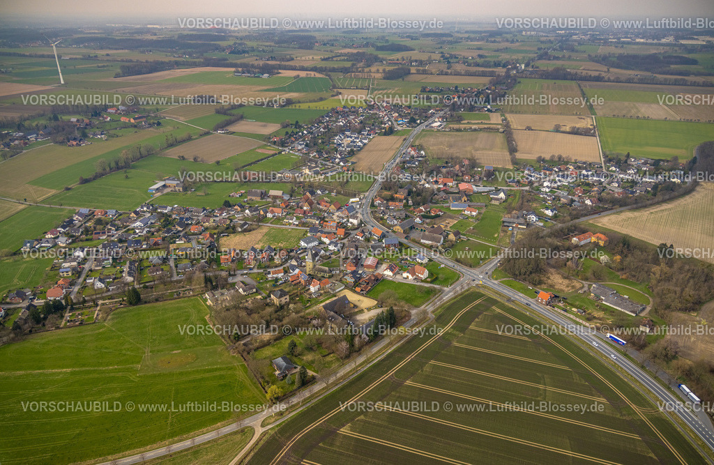 Werl240308561 | Luftbild, Wohngebiet Ortsansicht Ortsteil Hilbeck und Baugebiet am Schöntalweg, Wiesen und Felder, Hilbeck, Werl, Nordrhein-Westfalen, Deutschland
