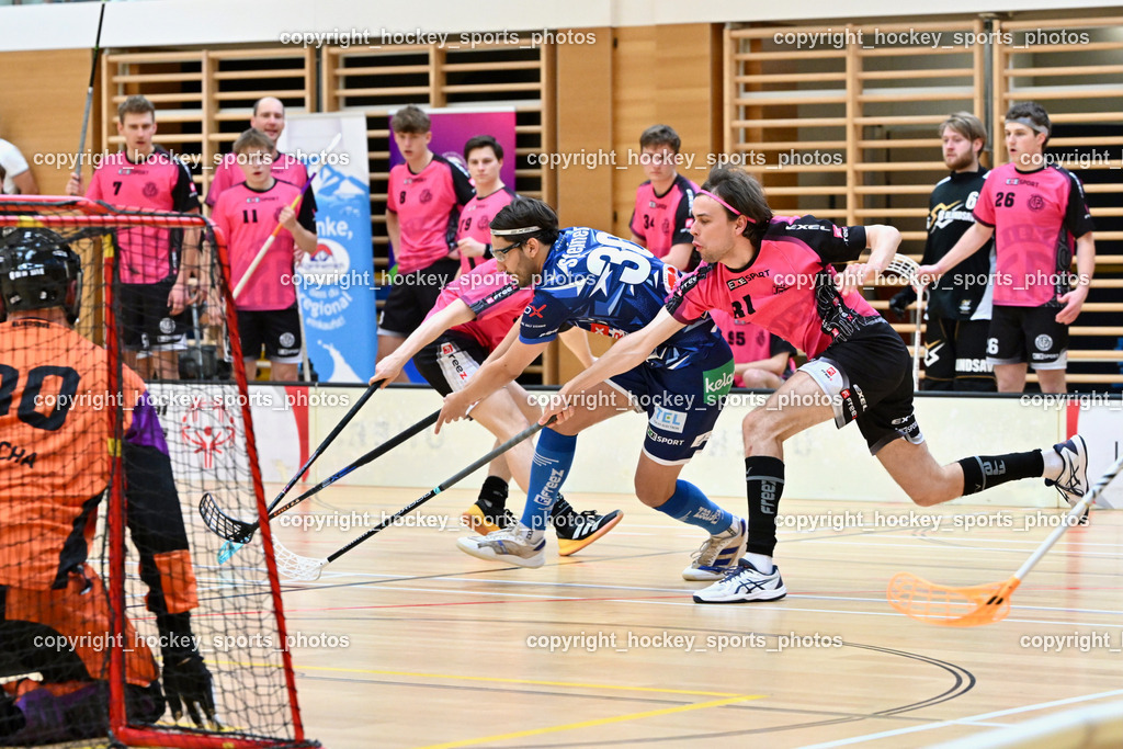VSV Unihockey vs. Wiener Floorball Verein | #30 Christoph Steiner VSV Unihockey, #81 LAUKKANEN Jesse Wiener Floorballverein, VSV Unihockey vs. Wiener Floorball Verein, VSV Unihockey vs. Wiener Floorball Verein am 18.05.2025 in Villach (Ballspielhalle St. Martin), Austria, (Photo by Bernd Stefan)
