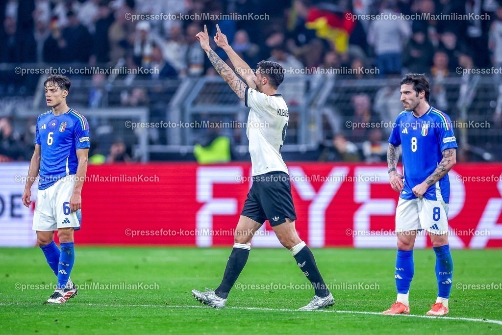 DFB23032501070 | 23.03.2025, Fußball, Viertelfinale UEFA Nations League, Deutschland - Italien, Signal Iduna Park, Saison 2024 2025: Torjubel nach dem Tor zum 3:0 durch Tim Kleindienst (GER #09) DFB regulations prohibit any use of photographs as image sequences and or quasi-video.