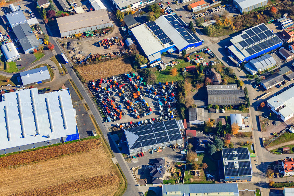 Luftbild: Industriegebiet Industriestraße mit AG AUTOMOBILE KFZ AUFBEREITUNG - REIFENSERVICE - KFZ ANKAUFSTATION - AUTOHAUS - ZULASSUNGSSERVICE in Hagenbach im Bundesland Rheinland-Pfalz in Deutschland. Foto: IMG_35281.jpg vom 31.10.2010 durch Werner Riehm/FLY-FOTO.deAG Automobile - AG Automobile