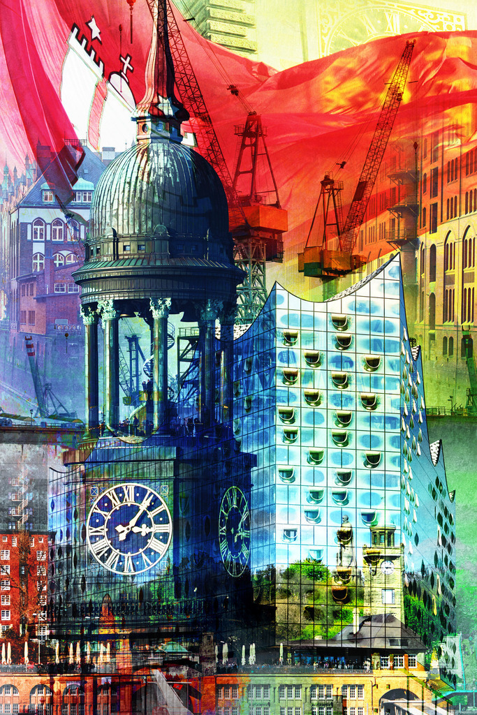 11982983 - Hamburg Collage 007 | Kaufen Sie Hamburg Bilder und Hamburg Fotos auf Leinwand, Acrylglas, Alu-Dibond, oder als Poster in Hamburgs großer Onlinegalerie. Elbphilharmonie Bilder, Hamburger Hafen, Speicherstadt, Alster und viel mehr.