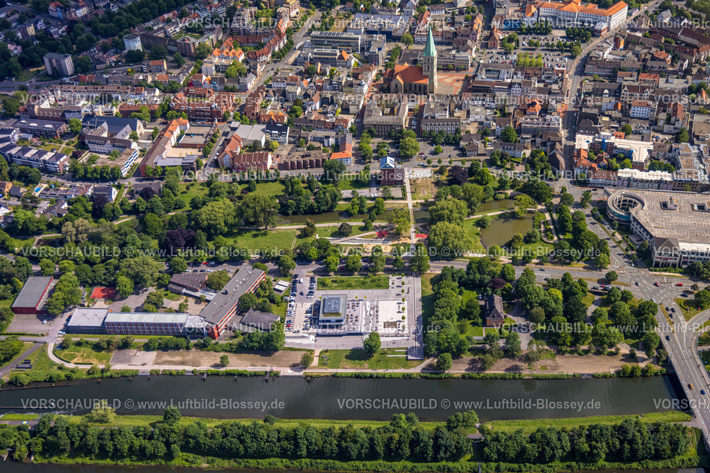 Hamm220504645 | Luftbild, Wassersportzentrum an der Adenauerallee sowie Sichtachse mit Nordringpark und evang. Pauluskirche, Mitte, Hamm, Ruhrgebiet, Nordrhein-Westfalen, Deutschland