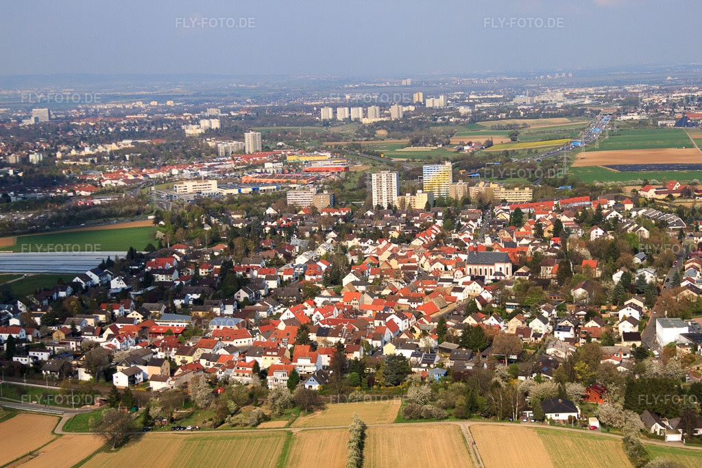 Luftbild: Ortsansicht von Süden im Ortsteil Marienborn in Mainz im Bundesland Rheinland-Pfalz in Deutschland. Foto: IMG_49785.jpg vom 13.04.2012 durch Werner Riehm/FLY-FOTO.deAuflösung des Originals: 4752 x 3168 px
