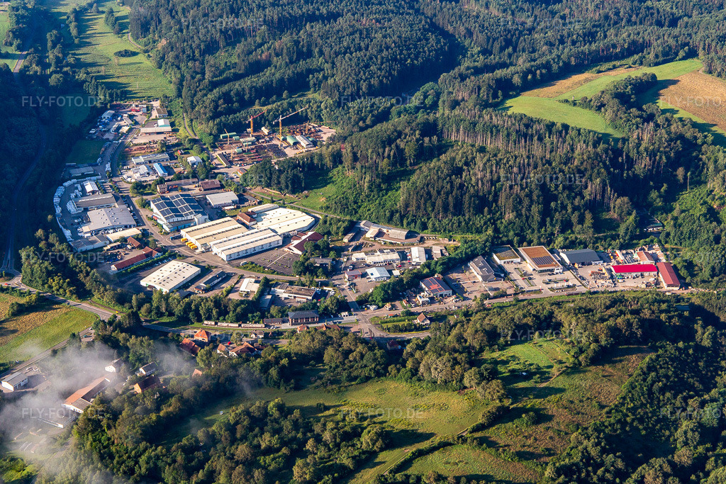 Luftbild: Industriegebiet Reichenbach in Dahn im Bundesland Rheinland-Pfalz in Deutschland. Foto: IMG_143176.jpg vom 06.08.2024 durch Werner Riehm/FLY-FOTO.de
