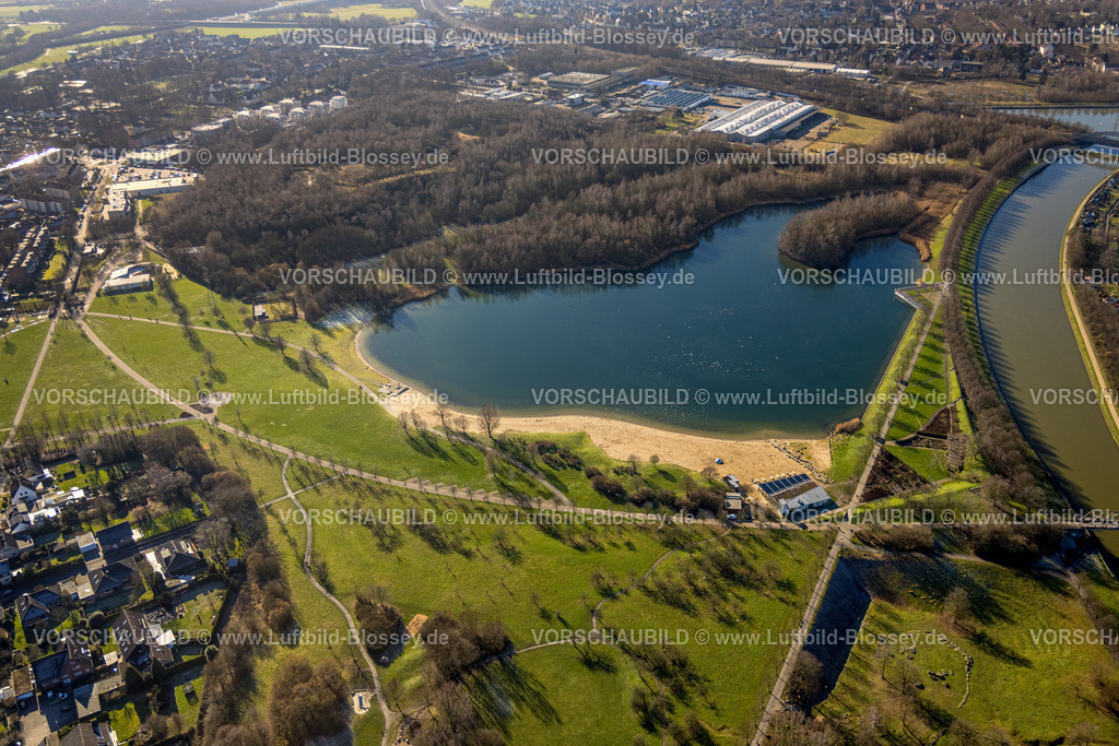 Luenen230203806 | Luftbild, Horstmarer See, Seepark Lünen, Halde Preußen, Datteln-Hamm-Kanal, Horstmar, Lünen, Ruhrgebiet, Nordrhein-Westfalen, Deutschland