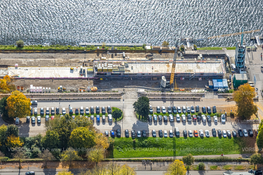 Essen251002983Sued-2 | Luftbild, Baustelle mit Neubau an der Regattastrecke für neue Regattatribüne, Fischlaken, Essen, Ruhrgebiet, Nordrhein-Westfalen, Deutschland