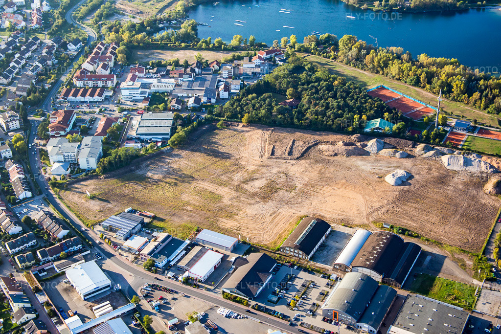Luftbild: Neubau- Baustelle im Gewerbegebiet Schütte-Lanz-Park in Brühl im Bundesland Baden-Württemberg in Deutschland. Foto: IMG_073020.jpg vom 23.09.2014 durch Werner Riehm/FLY-FOTO.de