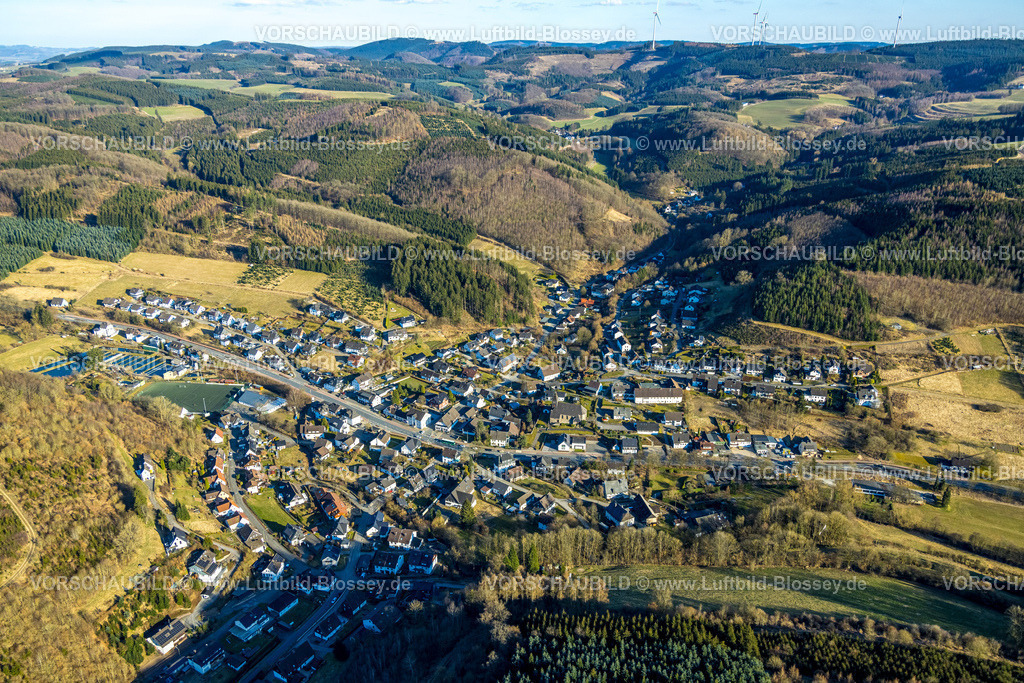 Lennestadt250309514Habecke | Luftbild, Wohngebiet Ortsansicht Ortsteil Oberelspe, Waldgebiet und Hügellandschaft, Oberelspe, Lennestadt, Sauerland, Nordrhein-Westfalen, Deutschland