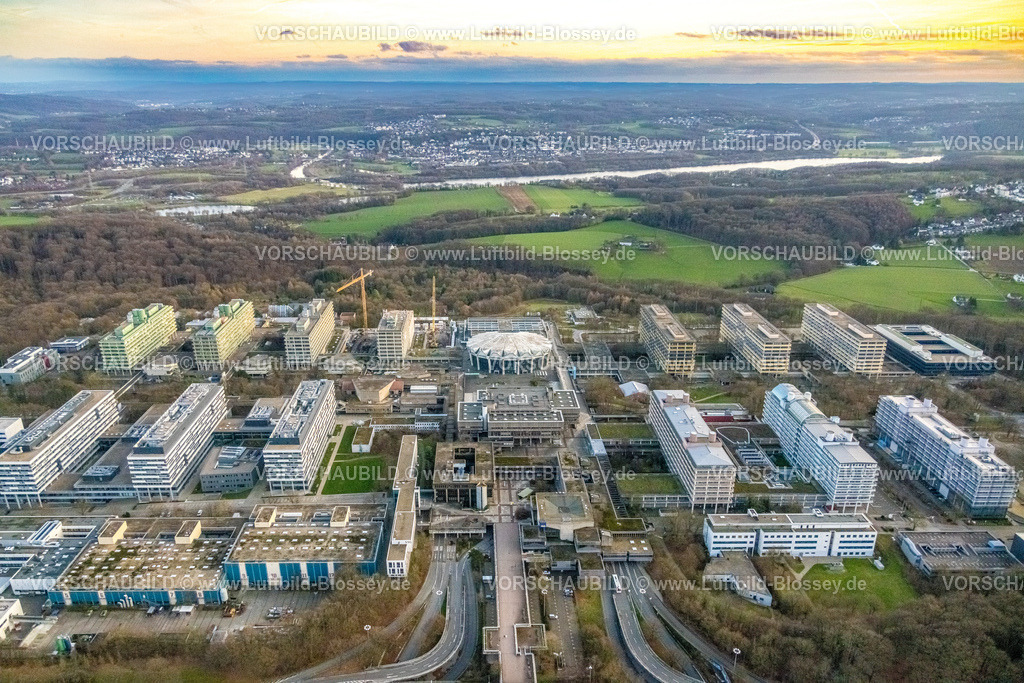 Bochum230102245 | Luftbild, RUB Ruhr-Universität Bochum, Baustelle Ersatzneubau NA, im Hintergrund der Kemnader See, Querenburg, Bochum, Ruhrgebiet, Nordrhein-Westfalen, Deutschland