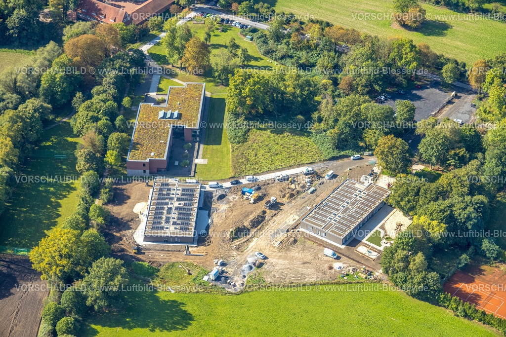 Hamm250901345 | Luftbild, Baustelle mit Kita Neubau des SVE Heessen, Schloßstraße, Stadtbezirk Heessen, Hamm, Ruhrgebiet, Nordrhein-Westfalen, Deutschland