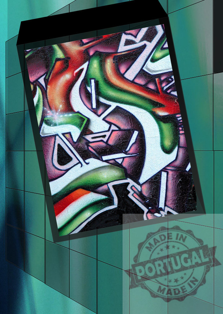 Colorful graffiti artwork displayed on a tilted digital screen in a virtual gallery | Vibrant graffiti art showcased on a tilted digital canvas in a virtual art gallery, blending urban art with digital display - Realisiert mit Pictrs.com