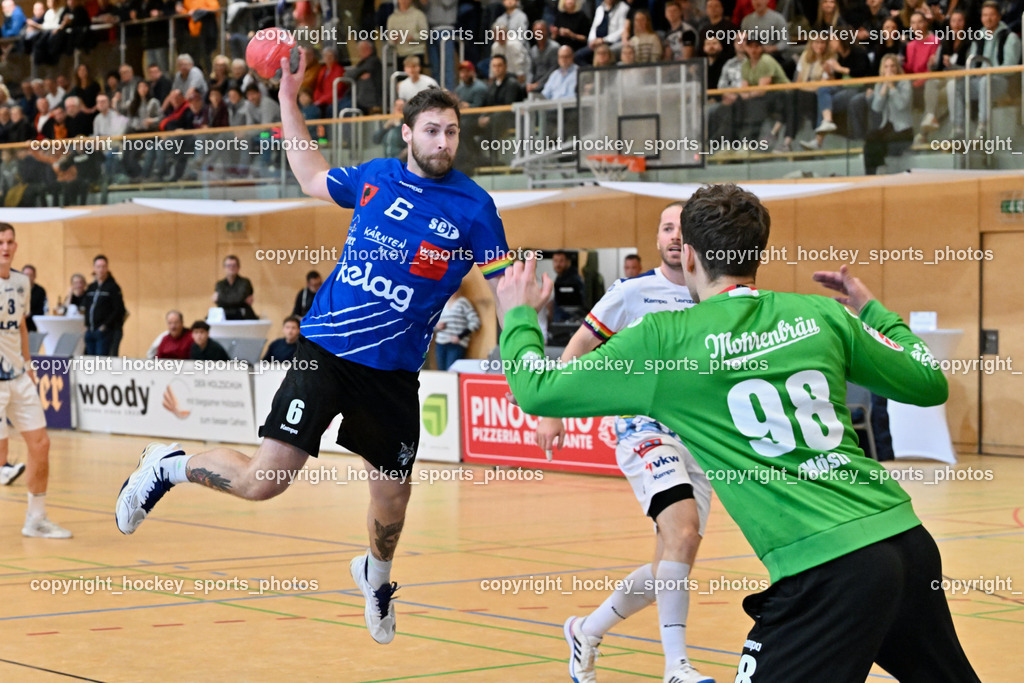 SC Ferlach vs. ALPLA HC Hard 2.3.2024 | #6 KROBATH Leander SC Ferlach, #98 MÖSTL Constantin HC Hard, SC Ferlach vs. ALPLA HC Hard 2.3.2024, SC Ferlach vs. ALPLA HC Hard am 02.03.2024 in Ferlach (Ballspielhalle Ferlach), Austria, (Photo by Bernd Stefan)