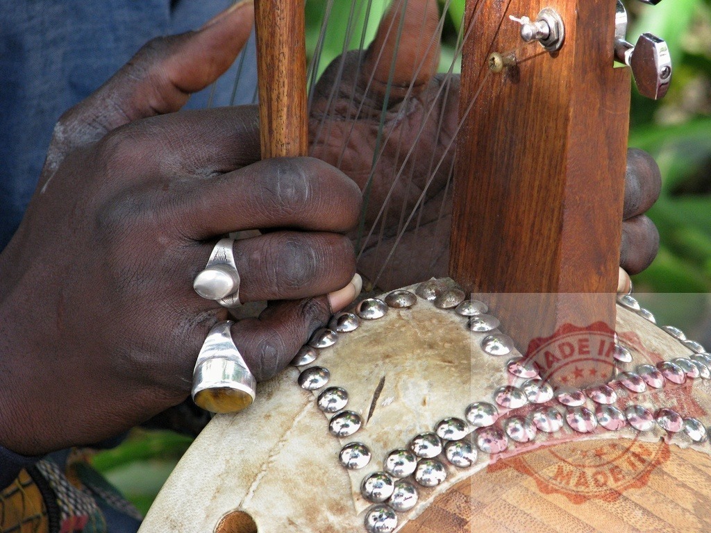 Musician playing kora, traditional west african harp | Close-up of hands playing kora, a traditional 21-string bridge-harp used extensively in west africa - Realisiert mit Pictrs.com