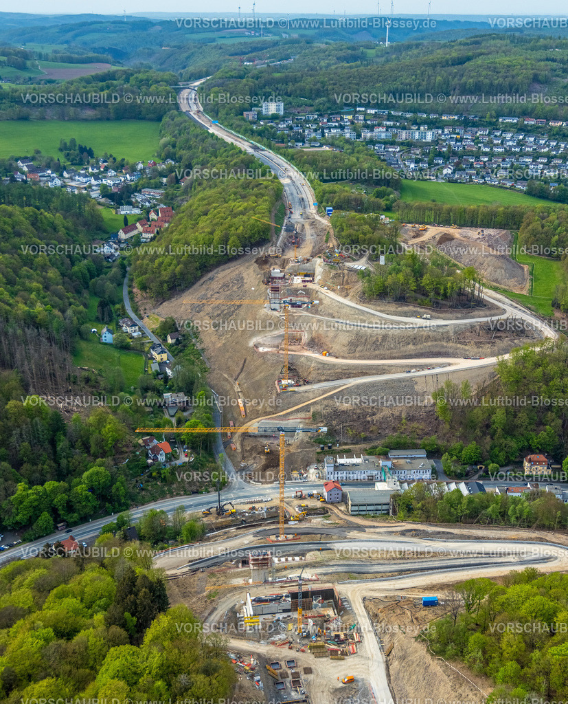 Luedenscheid240502574Rahmede-Bruecke_Autobahn-A45 | Luftbild, Lüdenscheid, Bauarbeiten an der Rahmedetalbrücke an der Autobahn A45, Verkehrsinfrastruktur, die ersten Fundamente der Brückenpfeiler sind erkennbar, Autobahnsperrung, Ruhrgebiet, Nordrhein-Westfalen, Deutschland