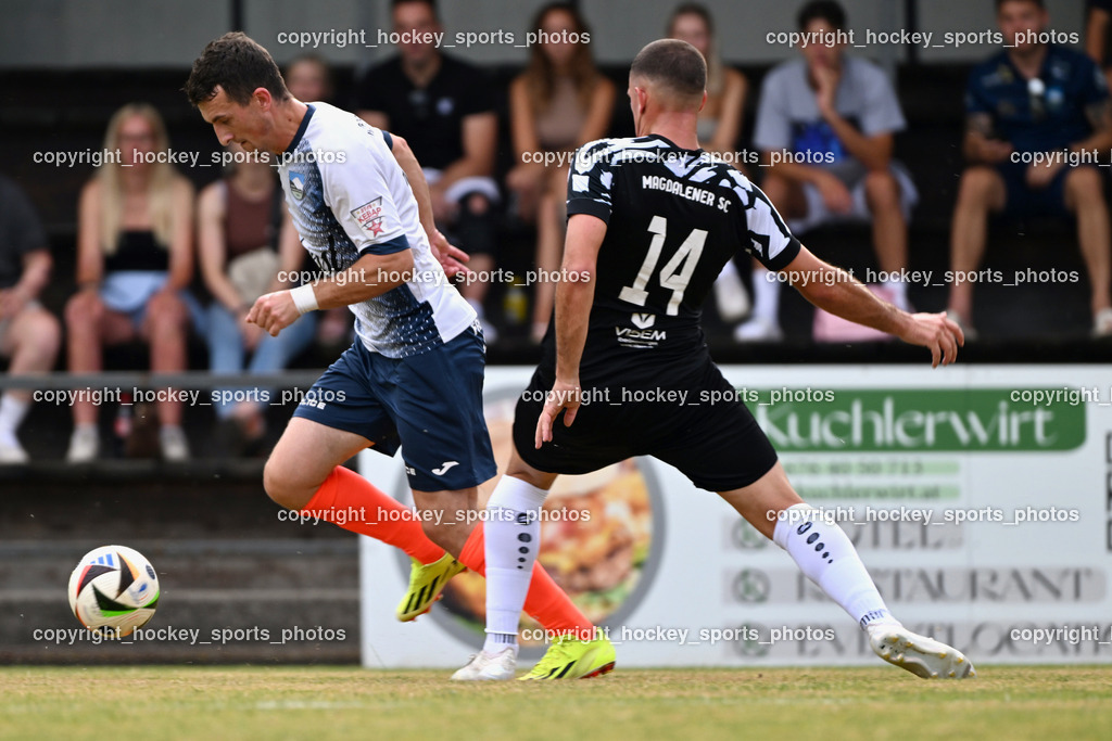 SC Magdalen vs. DSG Ledenitzen | #11 Enis Musanovic DSG Ledenitzen, #14 Bekir Memic SC Magdalen, SC Magdalen vs. DSG Ledenitzen, SC Magdalen vs. DSG Ledenitzen am 19.07.2024 in Villach (Sportplatz Madalen), Austria, (Photo by Bernd Stefan)