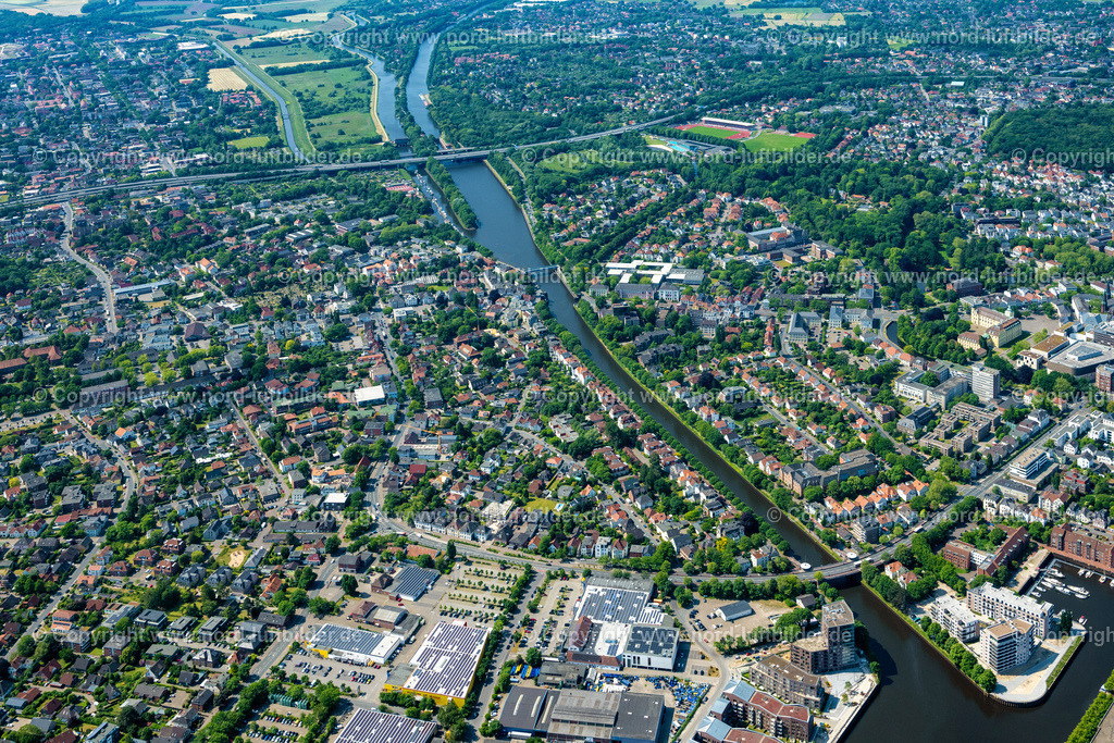 Oldenburg_Gerichtsviertel_Hunte_ELS_5070050623 | OLDENBURG 05.06.2023 Stadtansicht "Gerichtsviertel" vom Innenstadtbereich in Oldenburg im Bundesland Niedersachsen, Deutschland. // City view of the "Court District" from the city center area in Oldenburg in the state Lower Saxony, Germany. Foto: Martin Elsen