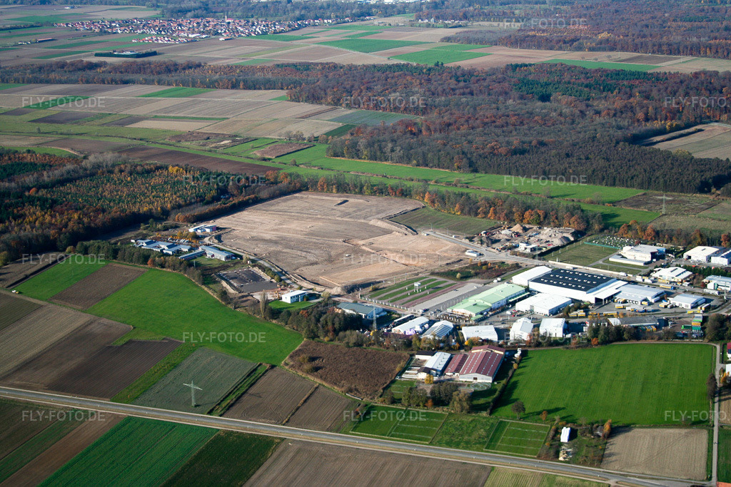 Luftbild: Erweiterungsfläche des Industriegebiet Am Horst im Ortsteil Minderslachen in Kandel im Bundesland Rheinland-Pfalz in Deutschland. Foto: IMG_14486.jpg vom 08.11.2008 durch Werner Riehm/FLY-FOTO.de