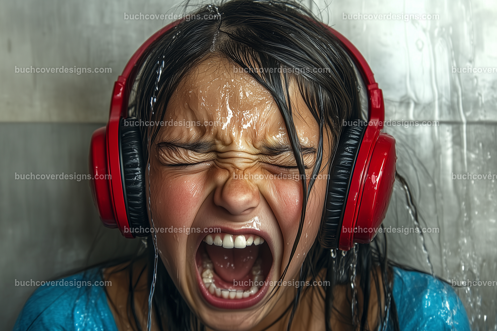Gesicht einer Frau mit Kopfhörer (169) | screaming face with long hair and with red headphone under a water shower, front view, close up --chaos 5 --ar 3:2 --raw --stylize 50 --weird 100 --v 6.1 Job ID: ed26fc7f-996c-4d6c-9e3d-e612c9b899a9
