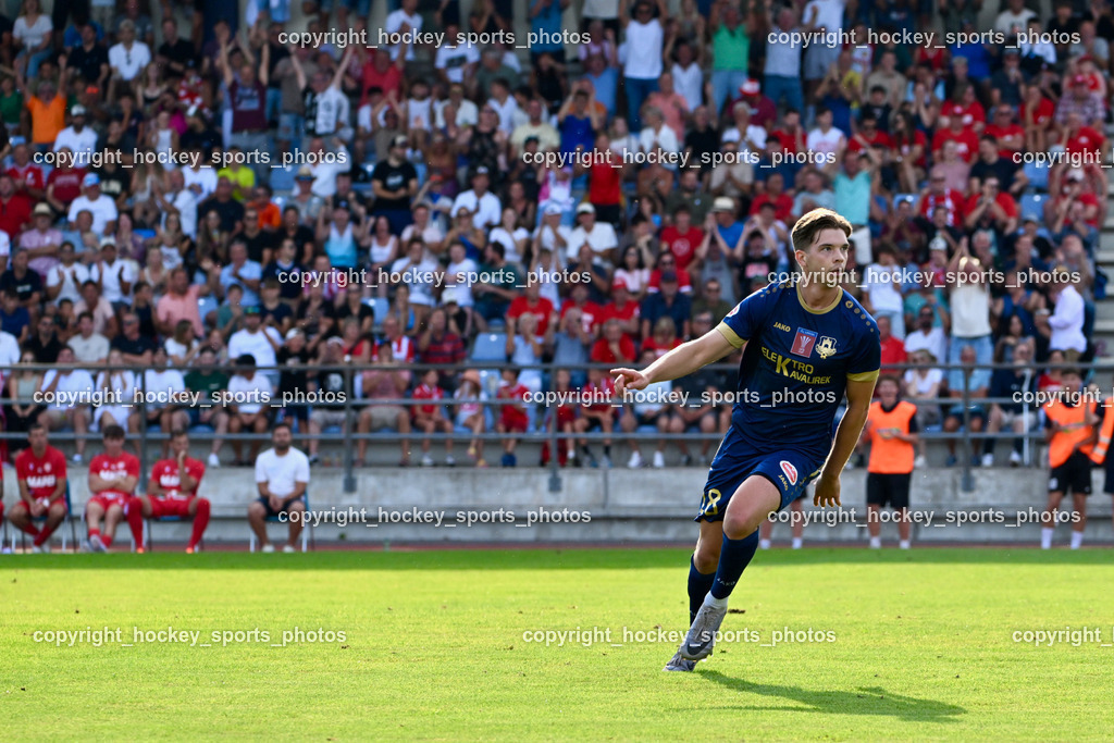 ATUS Velden vs. GAK | Jubel #18 Nicolas Manuel Modritz ATUS Velden, ATUS Velden vs. GAK, ATUS Velden vs. GAK am 26.07.2024 in Villach (Stadion Lind), Austria, (Photo by Bernd Stefan)