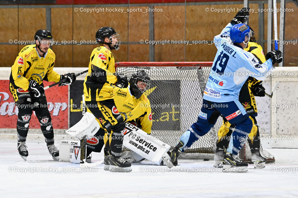 EC Spittal Hornets vs. ESC Steindorf 28.10.2023 | #15 Rossbacher Daniel, #1 Zauchner Rene, #19 Friedrich Lukas