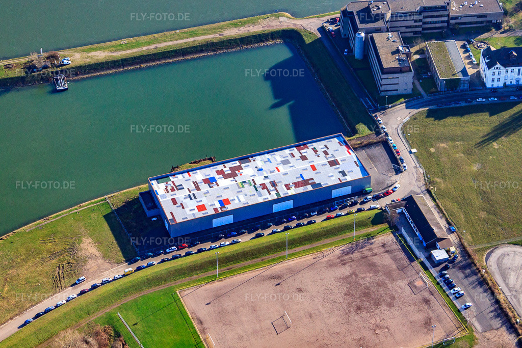 Luftbild: Hafenstraße am Hafen Maximiliansau im Ortsteil Maximiliansau in Wörth im Bundesland Rheinland-Pfalz in Deutschland. Foto: IMG_23055.jpg vom 02.12.2009 durch Werner Riehm/FLY-FOTO.de