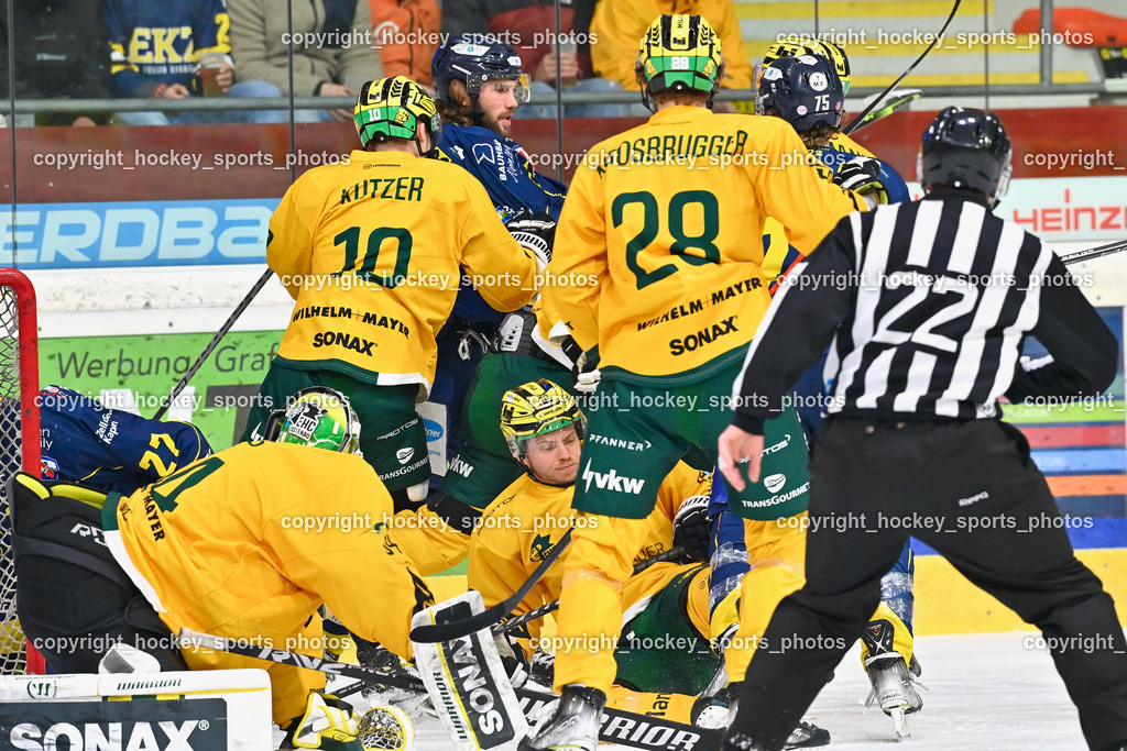 EK Zeller Eisbären vs. EHC Lustenau 28.2.2023 | #34 Hanses Erik Rickard, #79 Ratz Patrick, #28 Moosbrugger Lenz, #10 Kutzer Jonas, #67 Kittinger Patrik, Faustkampf