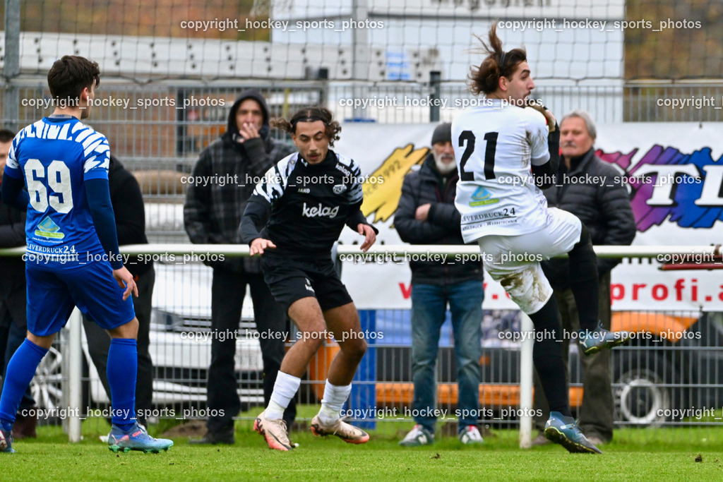 MSC Magdalen vs. SV Wernberg | #69 Valentino Fernando Corti SV Wernberg, #21 Nico Brian Pettauer SV Wernberg, #77 Saif Moussa MSC Magdalen, MSC Magdalen vs. SV Wernberg, MSC Magdalen vs. SV Wernberg am 10.11.2024 in Magdalen (Sportplatz Magdalen), Austria, (Photo by Bernd Stefan)