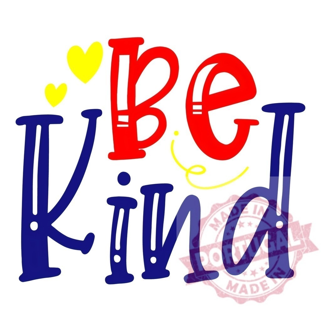 Be Kind message in colorful playful hand lettering with hearts | Colorful illustration displaying a Be Kind motivational quote surrounded by small yellow hearts - Realized with Pictrs.com