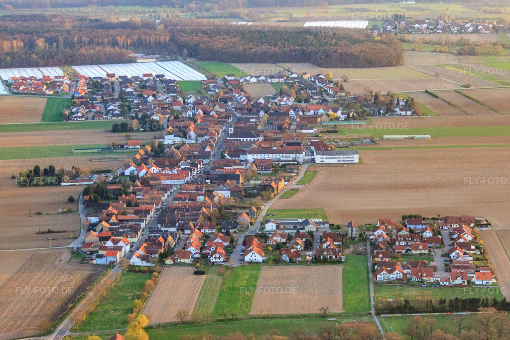 Luftbild: Ortsansicht von Norden im Ortsteil Hayna in Herxheim im Bundesland Rheinland-Pfalz in Deutschland. Foto: IMG_38973.jpg vom 25.03.2011 durch Werner Riehm/FLY-FOTO.deAuflösung des Originals: 4393 x 2929 px