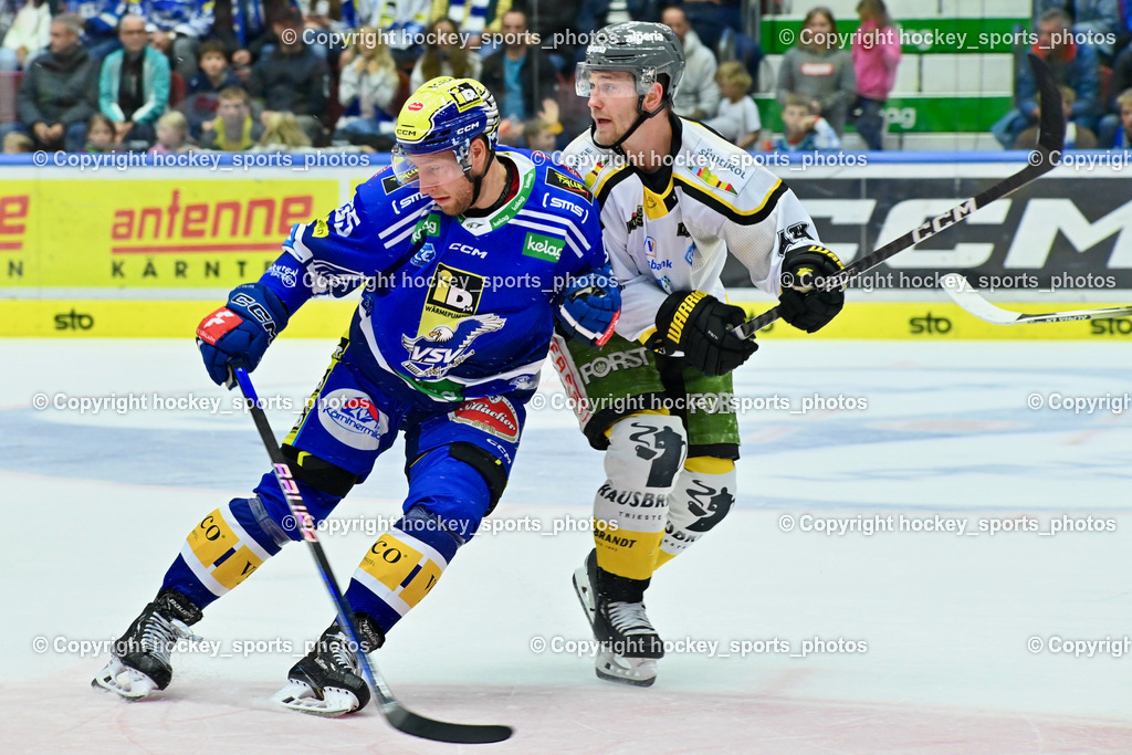 EC IDM Wärmepumpen VSV vs. HC Pustertal 8.10.2023 | #55 SABOLIC Robert EC VSV,  #49 KASASTUL Christian HC Pustertal, EC IDM Wärmepumpen VSV vs. HC Pustertal 8.10.2023, EC IDM Wärmepumpen VSV vs. HC Pustertal am 08.10.2023 in Villach (Stadthalle Villach), Austria, (Photo by Bernd Stefan)