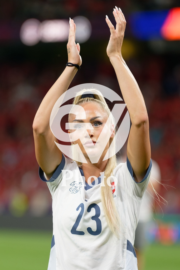 Spain v Switzerland - UEFA Women's EURO 2025 Quarter-Final | BERN, SWITZERLAND - JULY 18: Alisha Lehmann of Switzerland thanks the fans during the UEFA Women's EURO 2025 Quarter-Final match between Spain v Switzerland at Stadion Wankdorf on July 18, 2025 in Bern, Switzerland. (Photo by Giuseppe Velletri/Sports Press Photo/Getty Images)