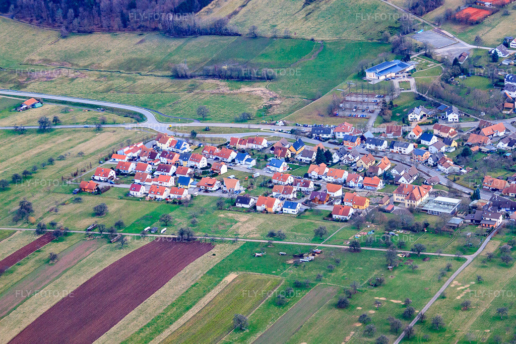 Luftbild: Neubaugebiet Kreuzäcker im Ortsteil Völkersbach in Malsch im Bundesland Baden-Württemberg in Deutschland. Foto: IMG_62563.jpg vom 01.03.2014 durch Werner Riehm/FLY-FOTO.de