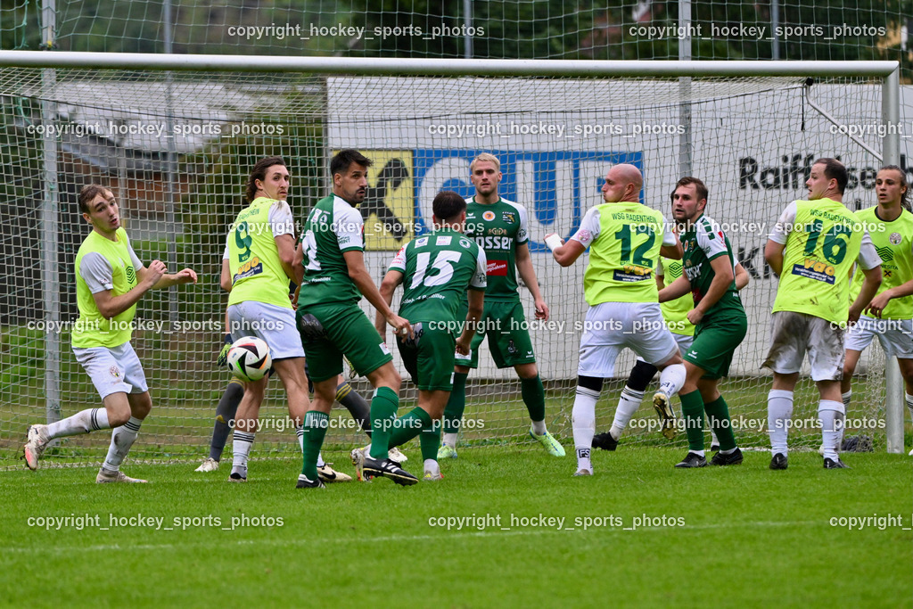 WSG Radenthein vs. SV Rapid Lienz | #8 Kilian Linus Ambrosch WSG Radenthein, #9 Rafael Lax WSG Radenthein, #2 Patrick Eder Rapid Lienz, #15 Martin Neunhäuserer Rapid Lienz, #9 Mario Besic Rapid Lienz, #12 Stefan Rauter WSG Radenthein, #16 Patrick Markus Unterlerchner WSG Radenthein, #6 Florian Unterweger Rapid Lienz, #11 Fabian Richard Dullnig WSG Radenthein, WSG Radenthein vs. SV Rapid Lienz, WSG Radenthein vs. SV Rapid Lienz am 30.08.2025 in Radenthein (Sportplatz Radenthein), Austria, (Photo by Bernd Stefan)